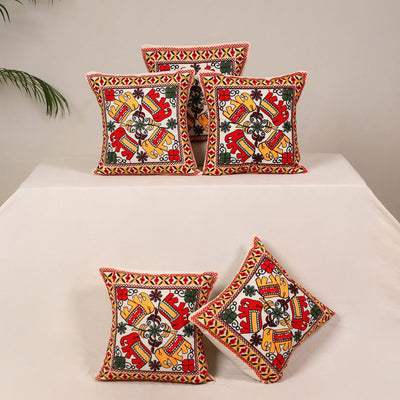 Red - kutch aari hand embroidery cushion cover (set of 5)