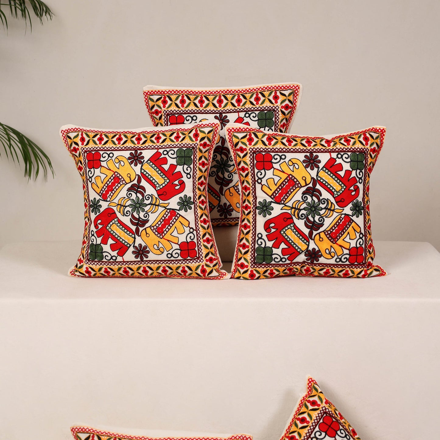 Red - kutch aari hand embroidery cushion cover (set of 5)