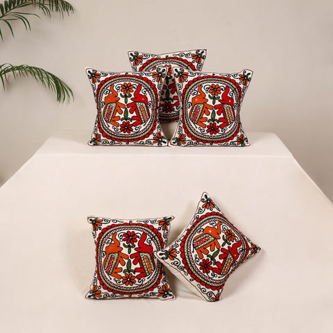 Red - kutch aari hand embroidery cushion cover (set of 5)