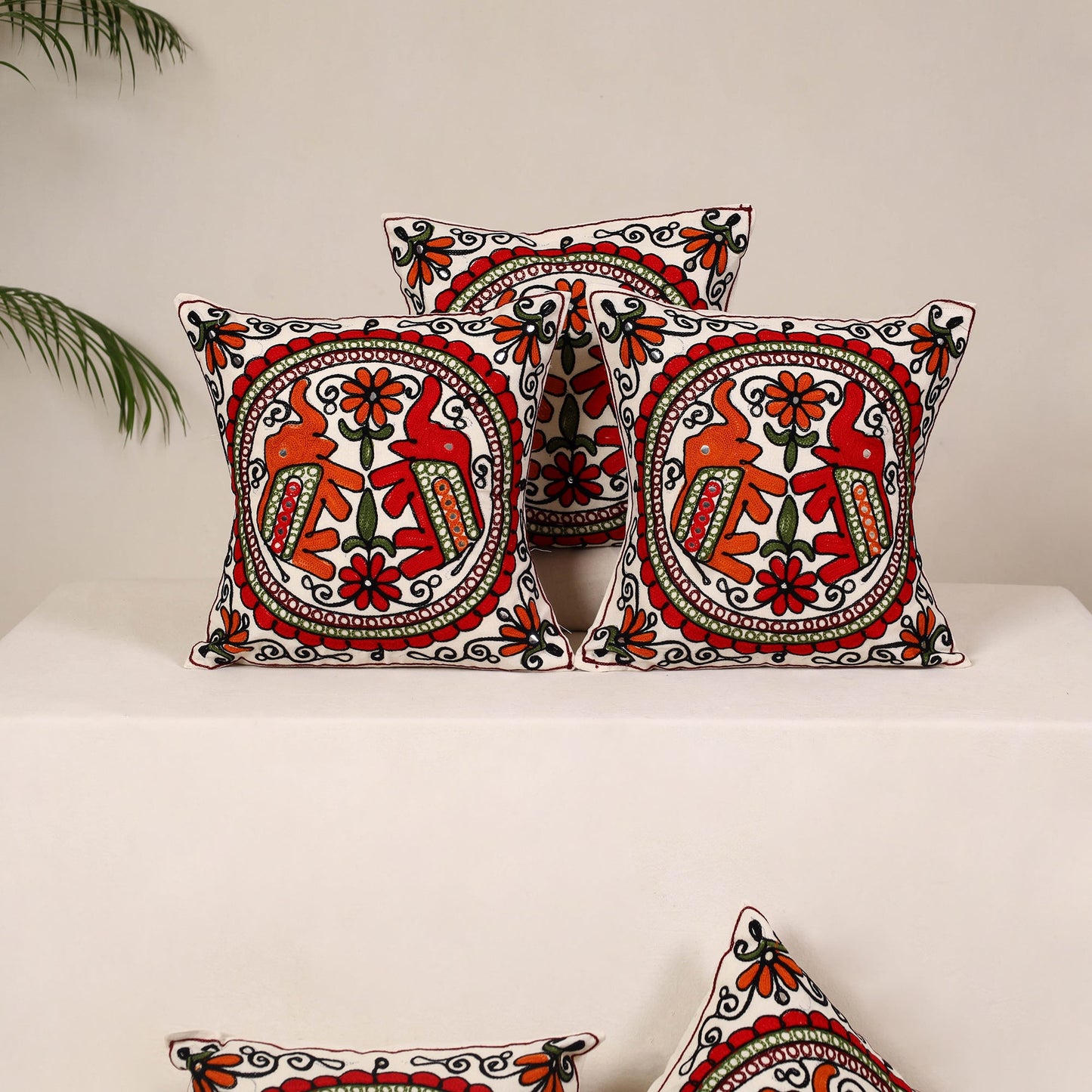 Red - kutch aari hand embroidery cushion cover (set of 5)