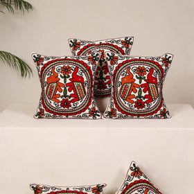 Red - kutch aari hand embroidery cushion cover (set of 5)
