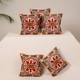 Red - kutch aari hand embroidery cushion cover (set of 5)