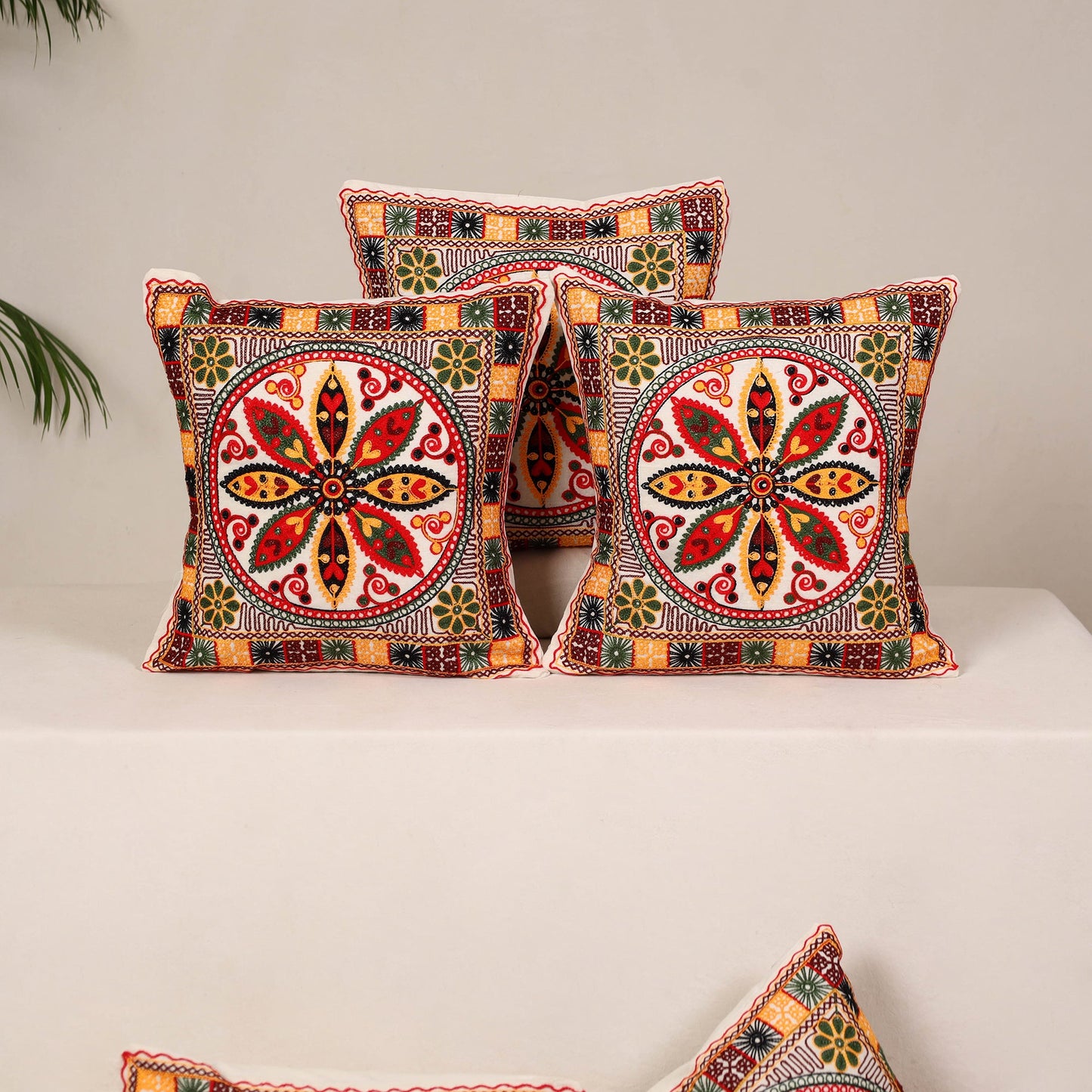 Red - kutch aari hand embroidery cushion cover (set of 5)