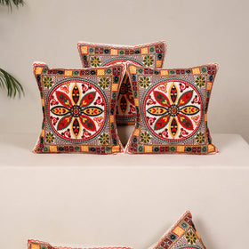 Red - kutch aari hand embroidery cushion cover (set of 5)
