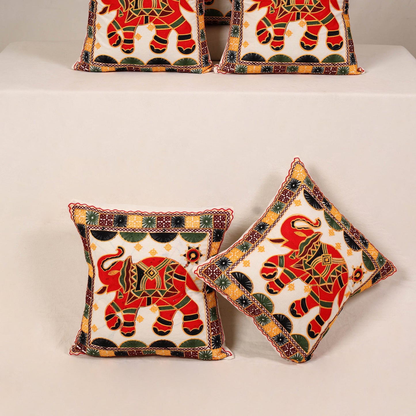 Red - kutch aari hand embroidery cushion cover (set of 5)