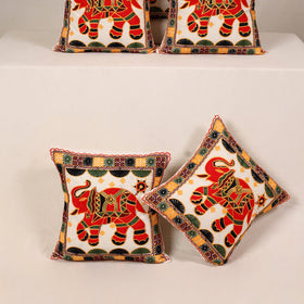 Red - kutch aari hand embroidery cushion cover (set of 5)