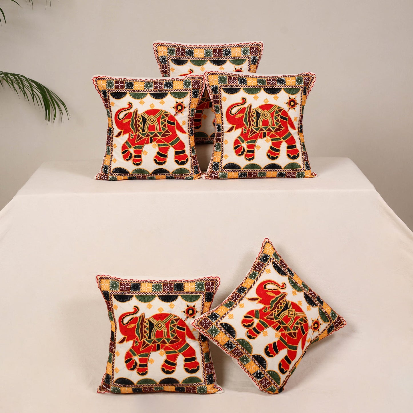 Red - kutch aari hand embroidery cushion cover (set of 5)