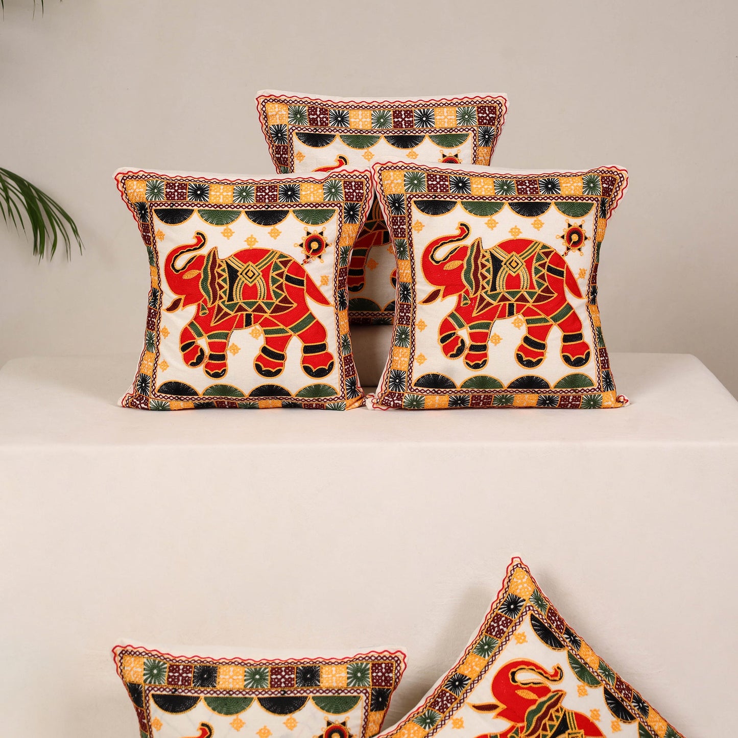 Red - kutch aari hand embroidery cushion cover (set of 5)