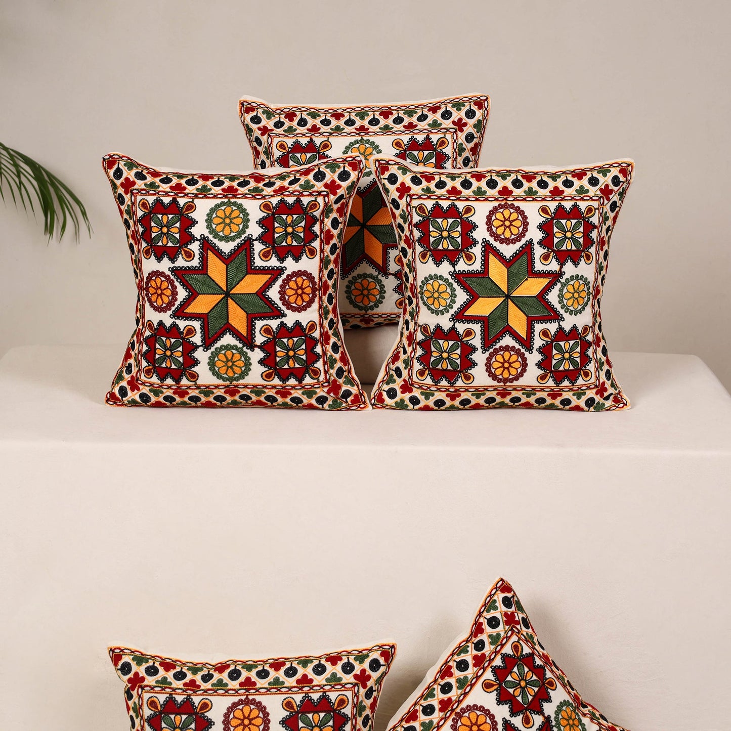 Red - kutch aari hand embroidery cushion cover (set of 5)