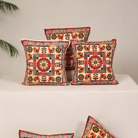 Red - kutch aari hand embroidery cushion cover (set of 5)