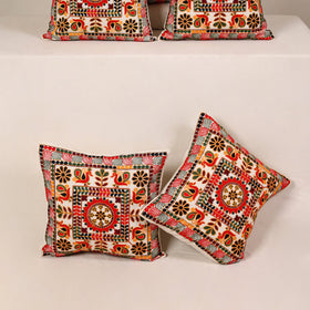 Red - kutch aari hand embroidery cushion cover (set of 5)