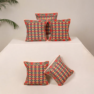 Red - kutch aari hand embroidery cushion cover (set of 5)