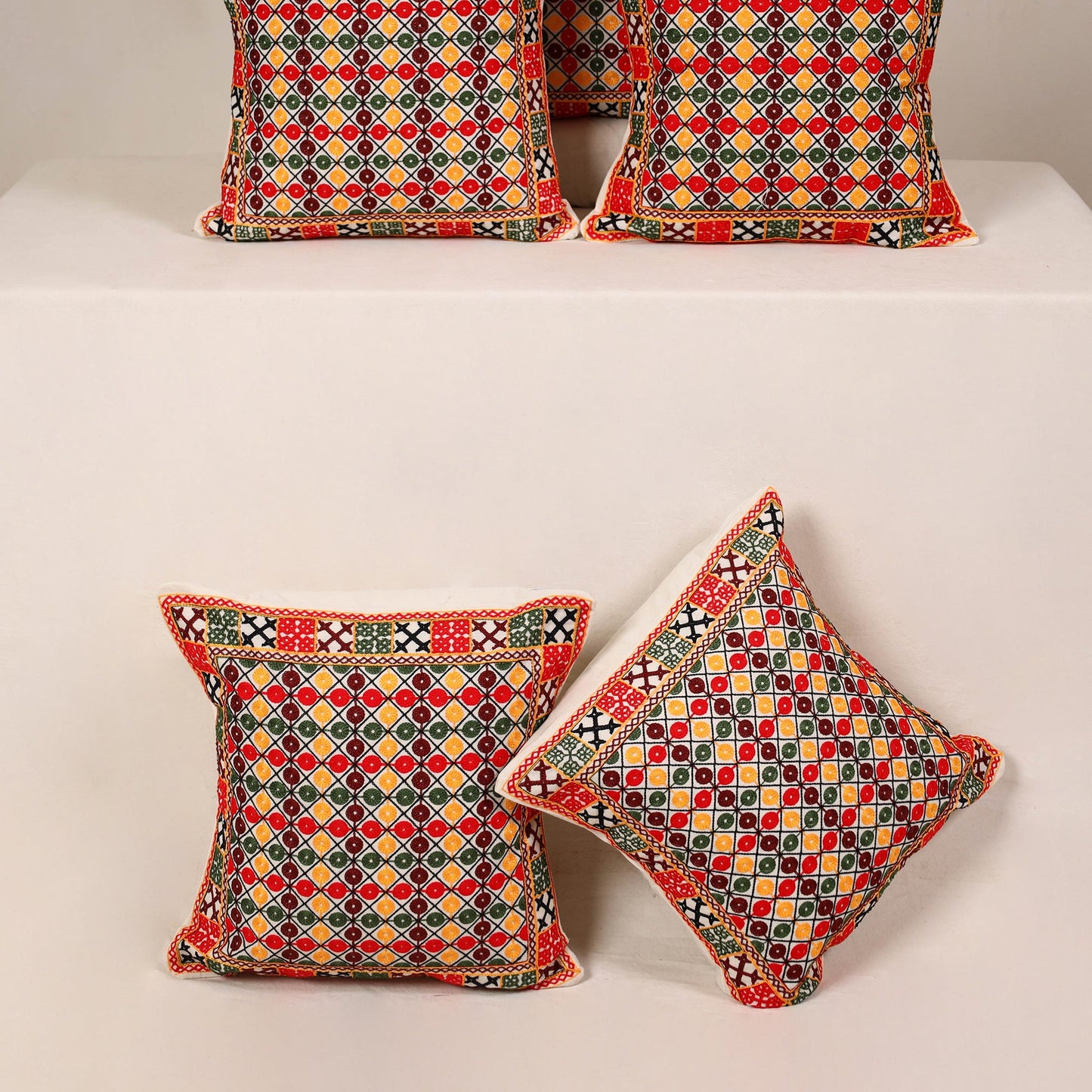 Red - kutch aari hand embroidery cushion cover (set of 5)