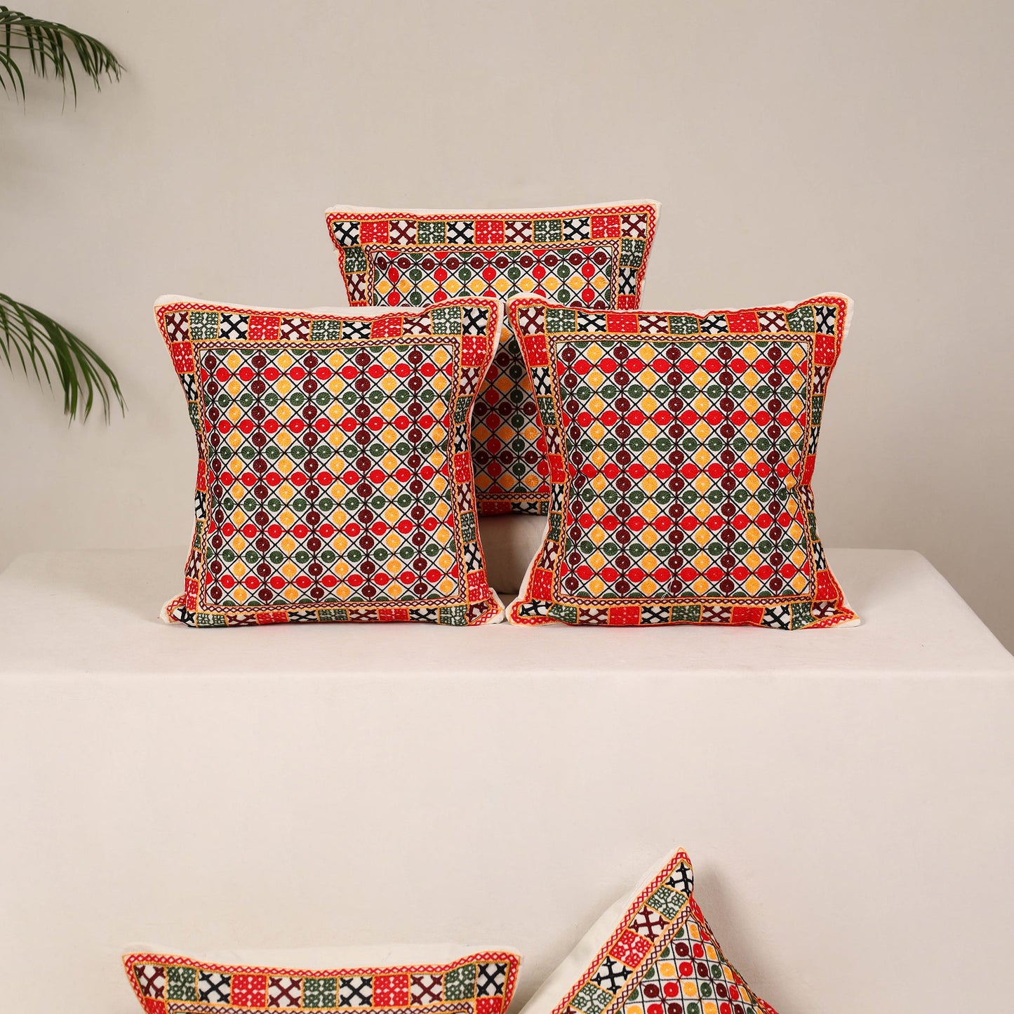 Red - kutch aari hand embroidery cushion cover (set of 5)
