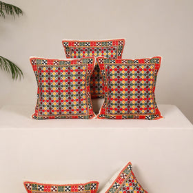 Red - kutch aari hand embroidery cushion cover (set of 5)