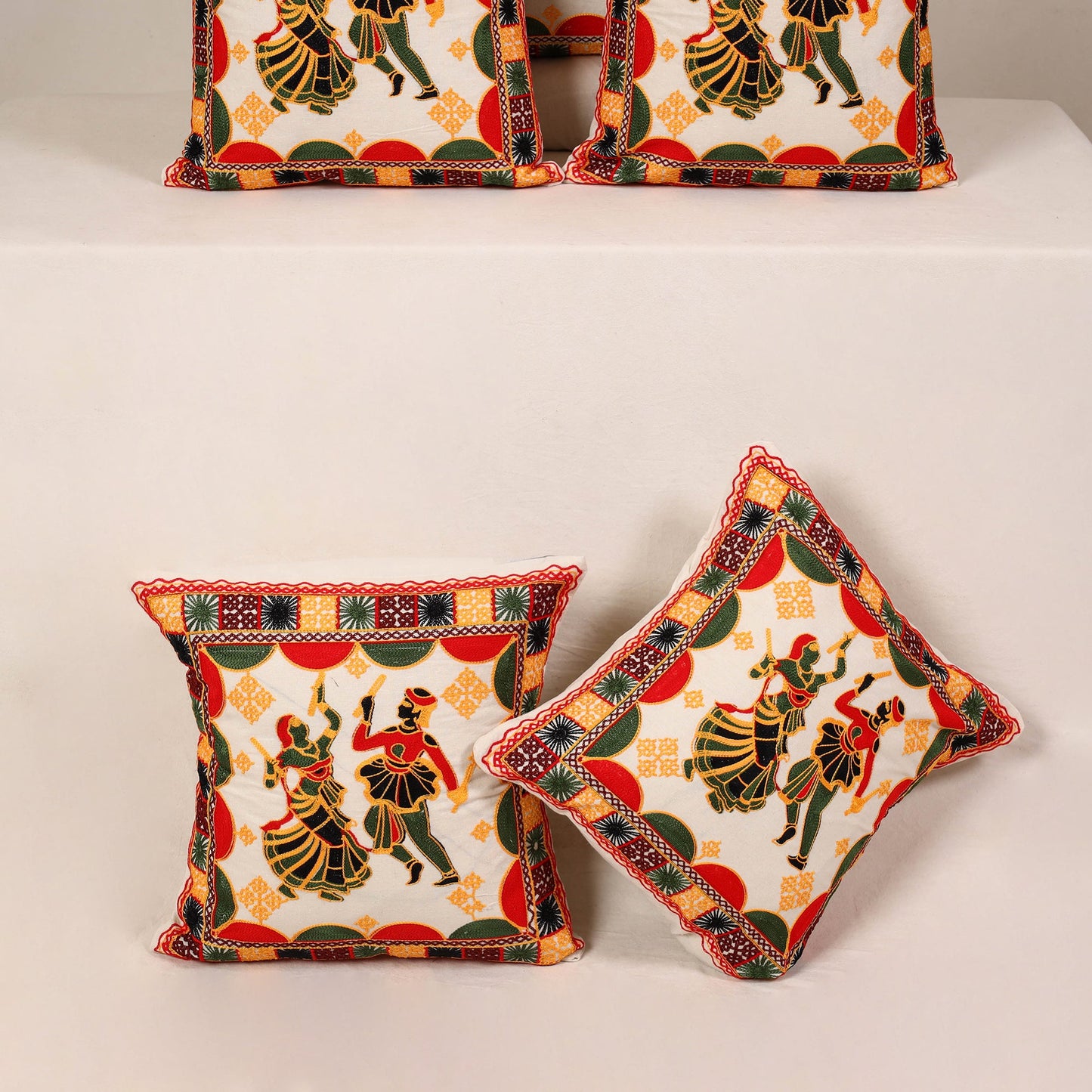 Red - kutch aari hand embroidery cushion cover (set of 5)
