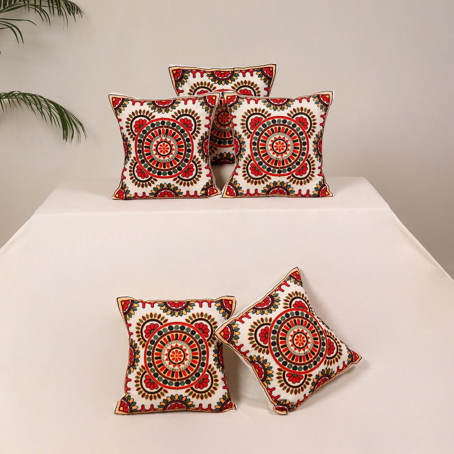 Red - kutch aari hand embroidery cushion cover (set of 5)