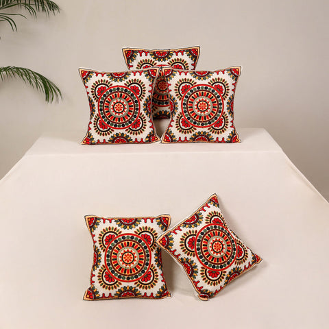 Red - kutch aari hand embroidery cushion cover (set of 5)