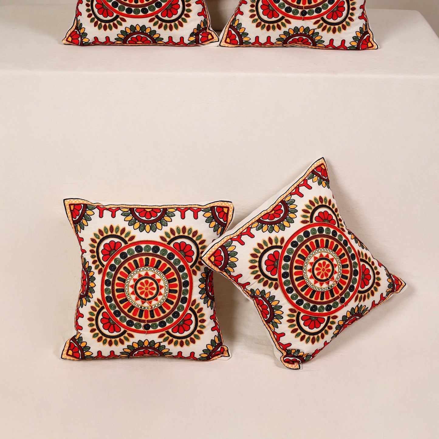 Red - kutch aari hand embroidery cushion cover (set of 5)
