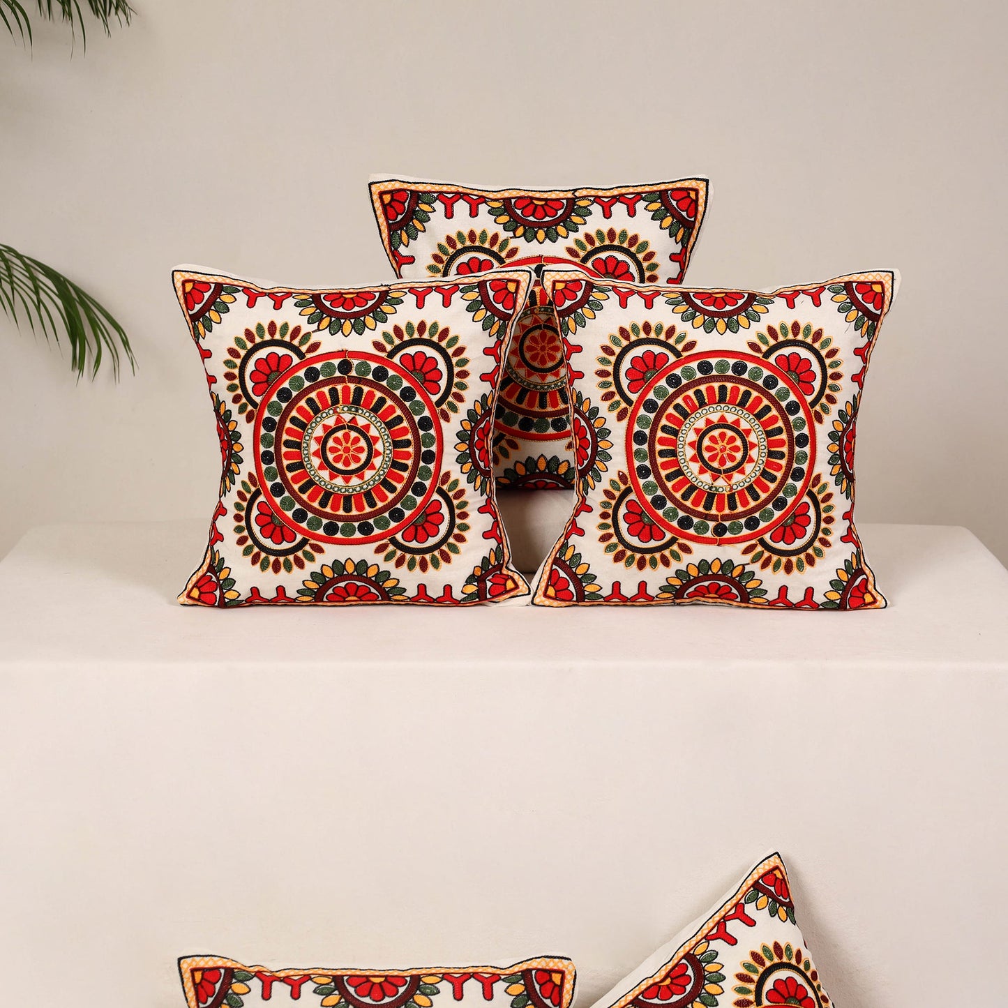 Red - kutch aari hand embroidery cushion cover (set of 5)