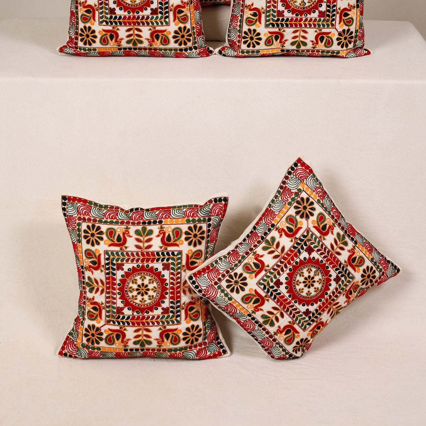 Red - kutch aari hand embroidery cushion cover (set of 5)