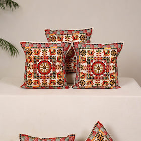 Red - kutch aari hand embroidery cushion cover (set of 5)