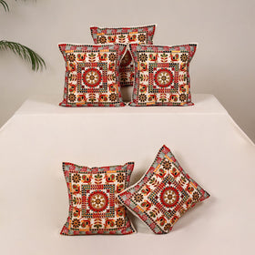 Red - kutch aari hand embroidery cushion cover (set of 5)