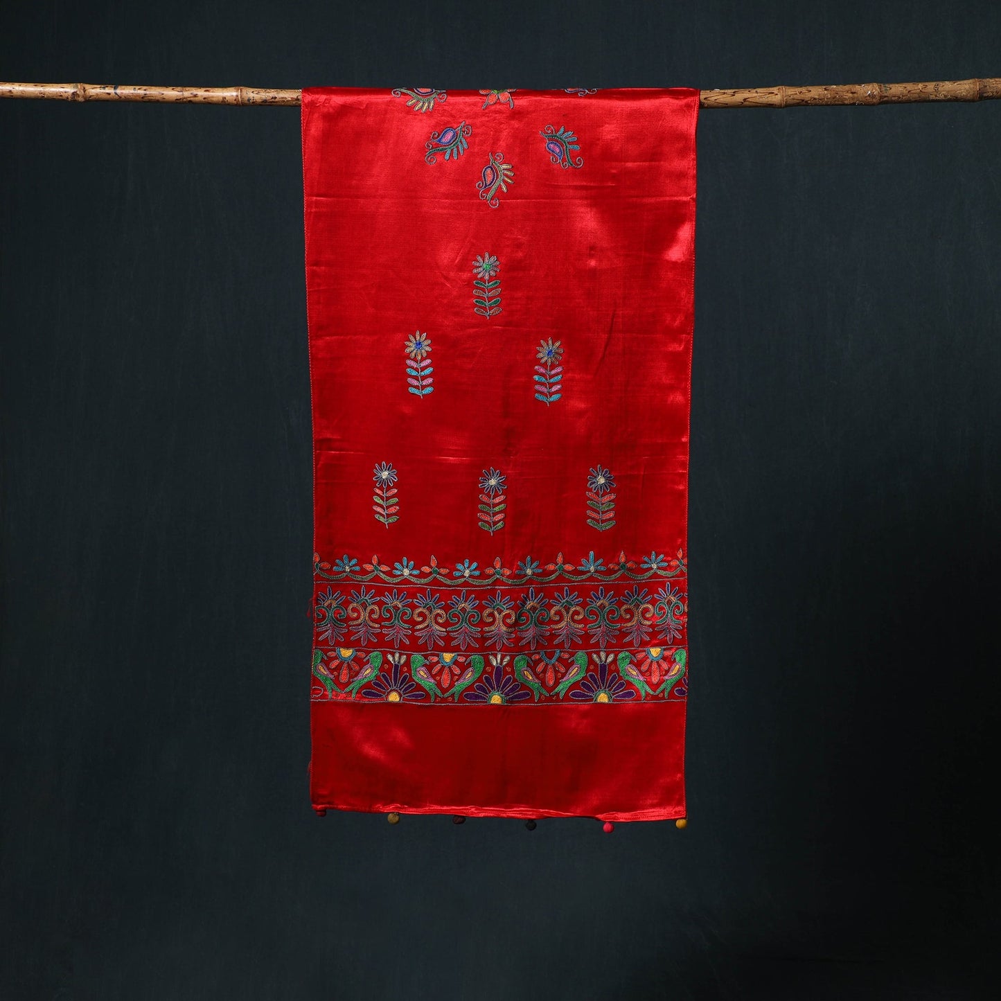 Kutch aari hand embroidery mashru silk stole 43
