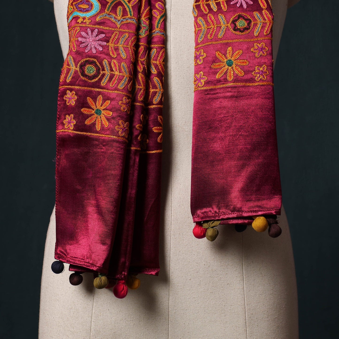Kutch aari hand embroidery mashru silk stole 48