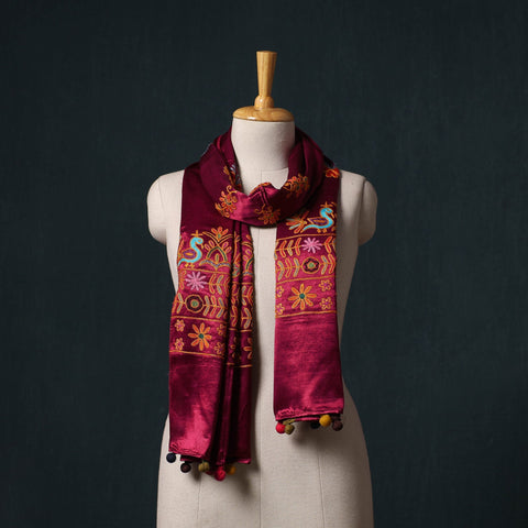 Kutch aari hand embroidery mashru silk stole 48