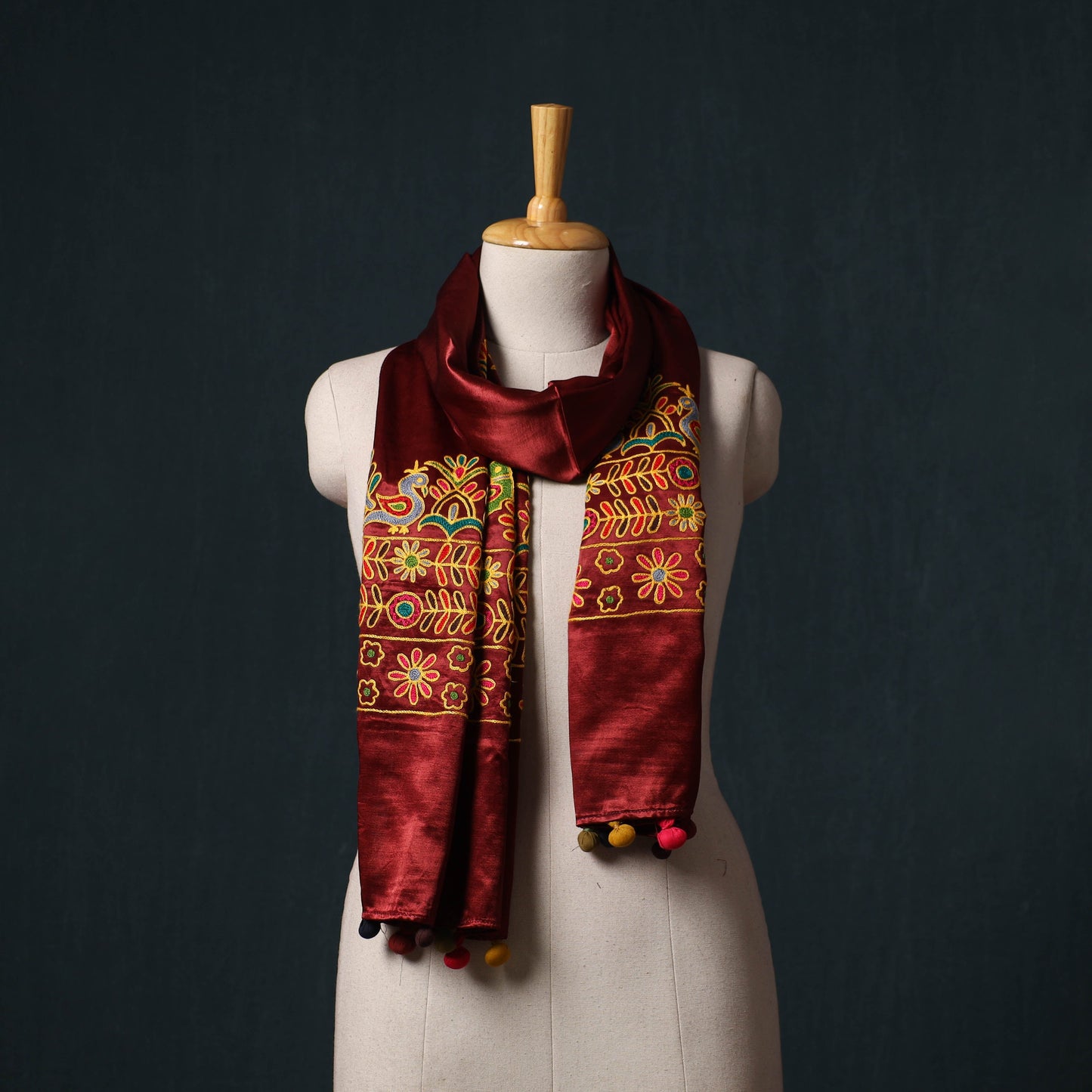 Kutch aari hand embroidery mashru silk stole 50