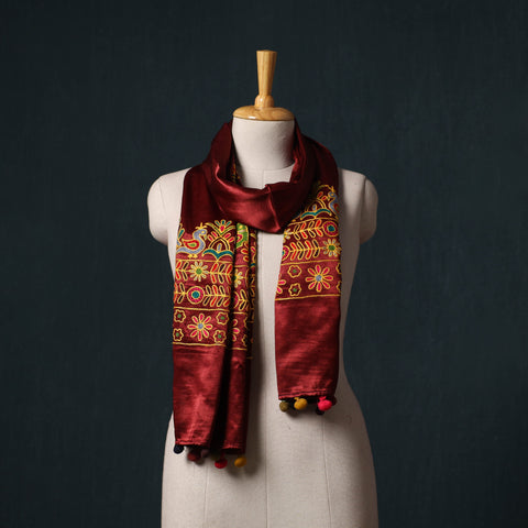 Kutch aari hand embroidery mashru silk stole 50