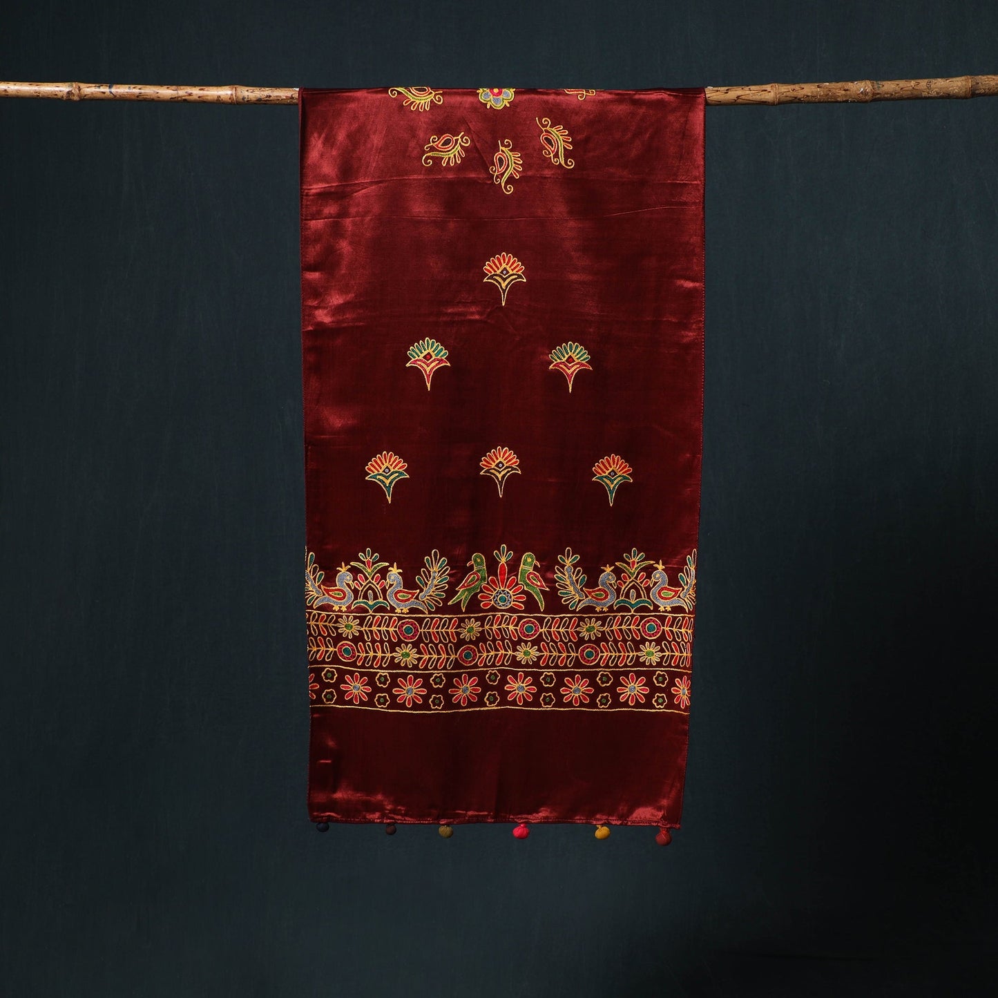 Kutch aari hand embroidery mashru silk stole 50
