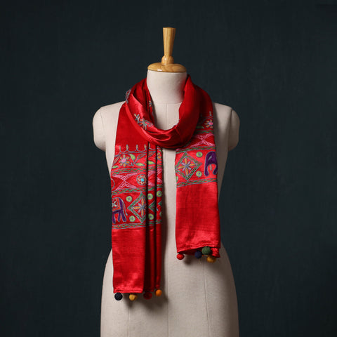 Kutch aari hand embroidery mashru silk stole 52