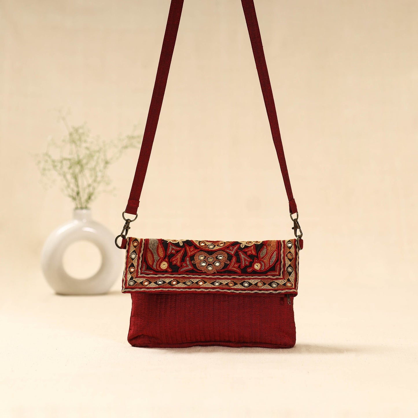 Kutch ahir hand embroidered sling bag 77 - handcrafted