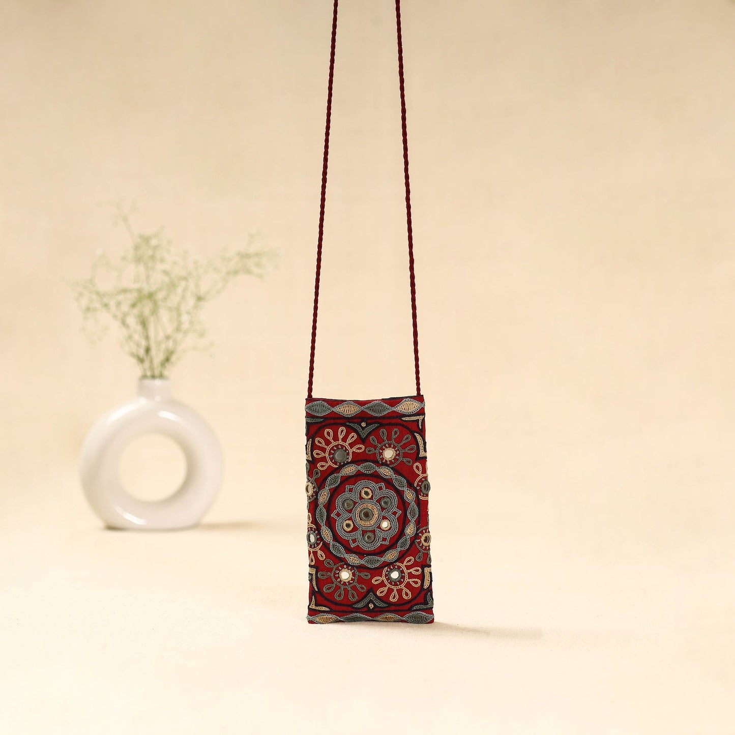 Kutch ahir hand embroidered sling dori mobile pouch 96