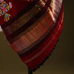 Red - kutch ahir hand embroidery mirror work woollen shawl