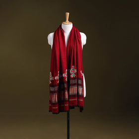 Red - kutch ahir hand embroidery mirror work woollen shawl