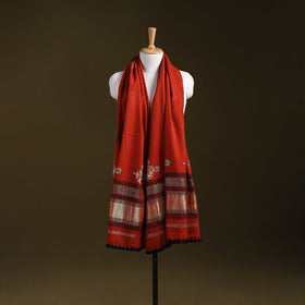 Red - kutch ahir hand embroidery mirror work woollen shawl