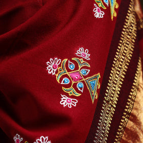 Red - kutch ahir hand embroidery mirror work woollen shawl
