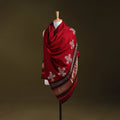 Red - kutch ahir hand embroidery mirror work woollen shawl