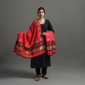 Red Kutch Ahir Hand Embroidery Woollen Shawl