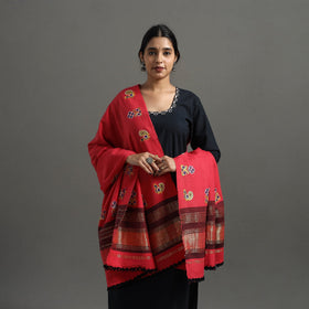  Red Kutch Ahir Hand Embroidery Woollen Shawl