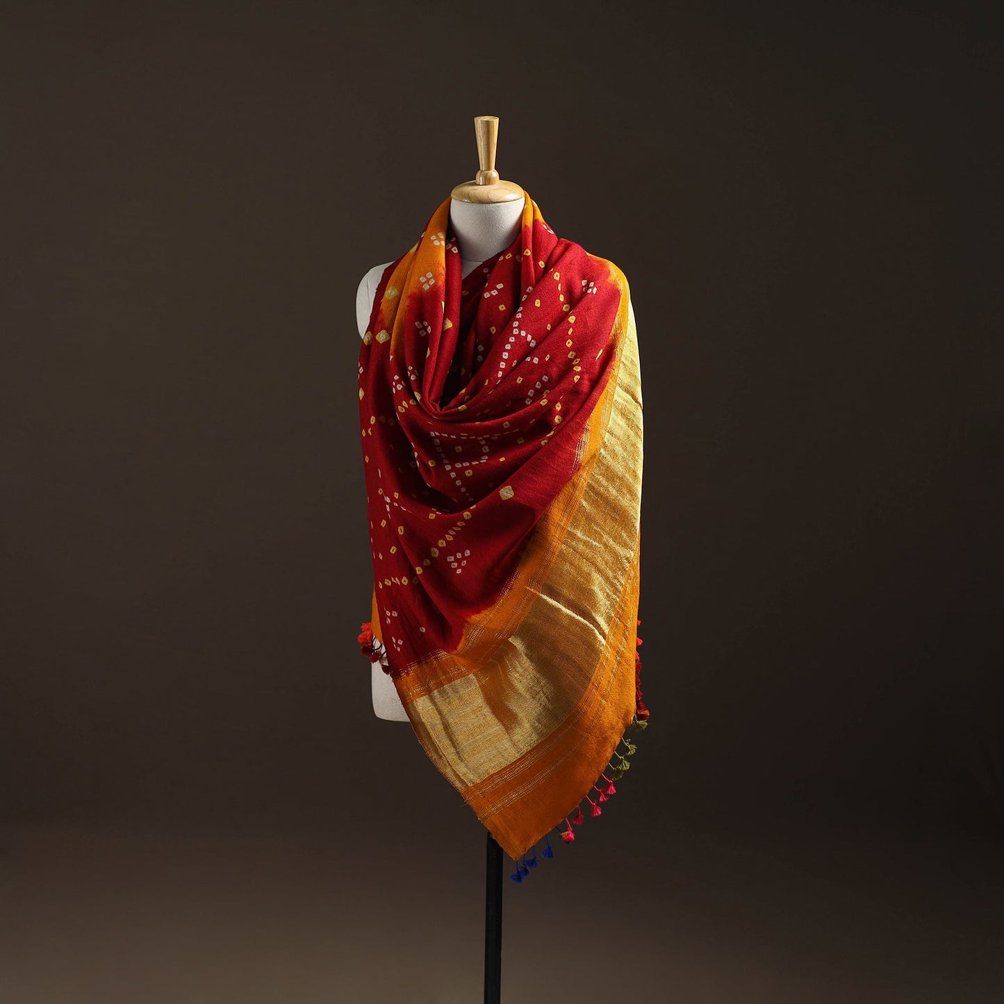Kutch bandhani handwoven merino wool shawl 39 - handcrafted