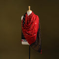 Kutch bandhani handwoven merino wool shawl with zari patta