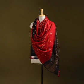 Kutch bandhani handwoven merino wool shawl with zari patta