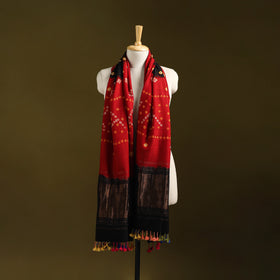 Kutch bandhani handwoven merino wool shawl with zari patta