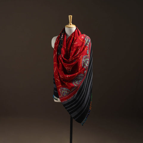 Red - kutch bandhani handwoven neran hand embroidery merino