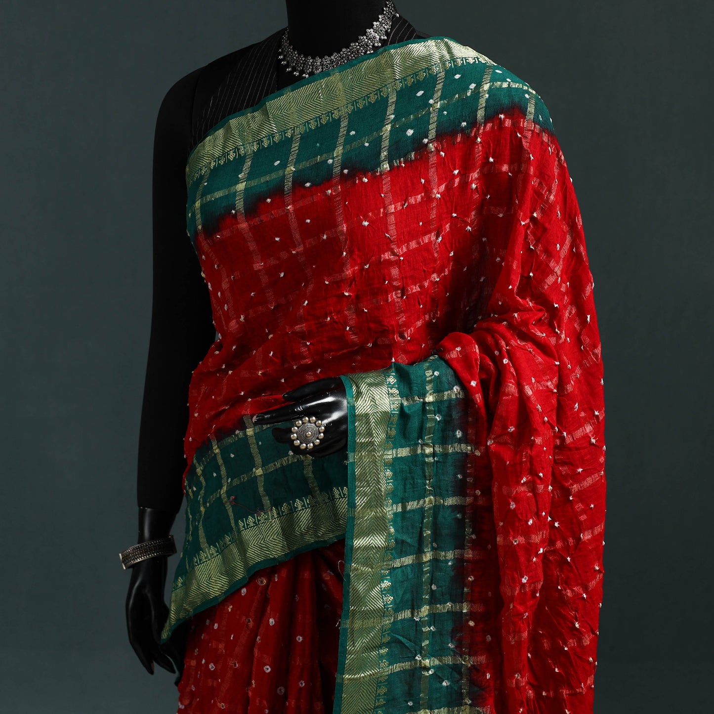 Kutch bandhani tie-dye cotton saree with blouse piece 21
