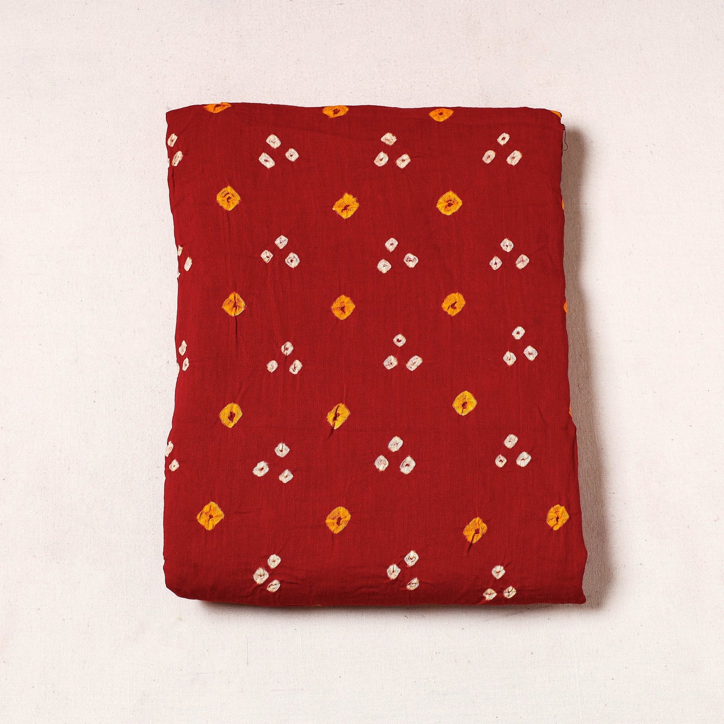 Red Kutch Bandhani Tie-Dye Satin Cotton Precut Fabric 